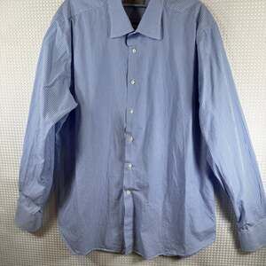 Canali Men's Blue and White Micro Check Cotton Dress Shirt